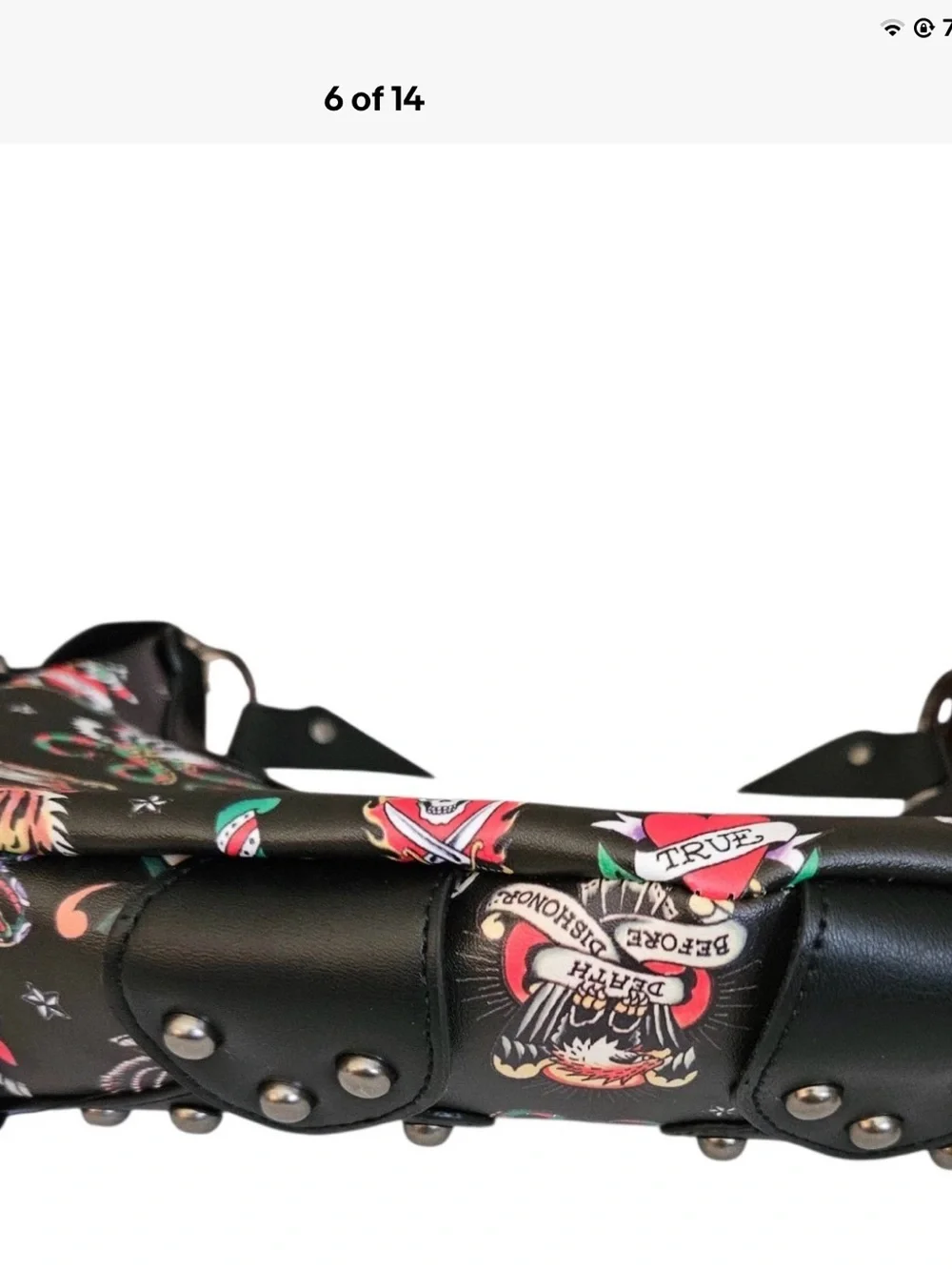 Ed Hardy Black Shoulder Bag with Red & White Skull Print